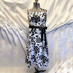 Long Tall Sally black and white floral strapless midi dress, size 14.
